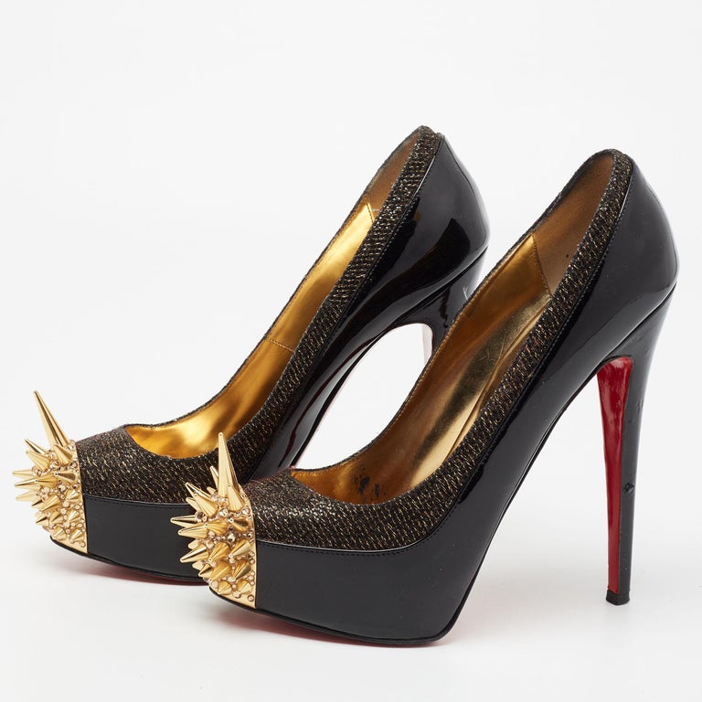 Christian Louboutin Black/Gold Patent Leather And Lamé Fabric Asteroid ...