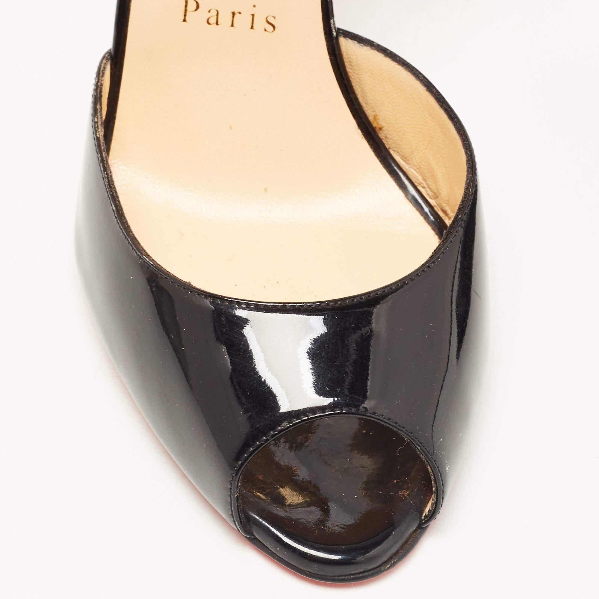 Christian Louboutin Black/Gold Patent Leather Pina Spike Peep Toe Ankle Strap Sa 3