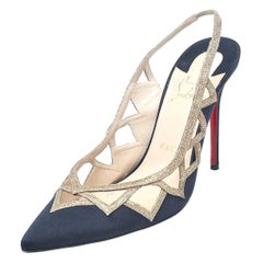 Christian Louboutin Black/Gold Satin And Glitter Patterned Sandals Size 39