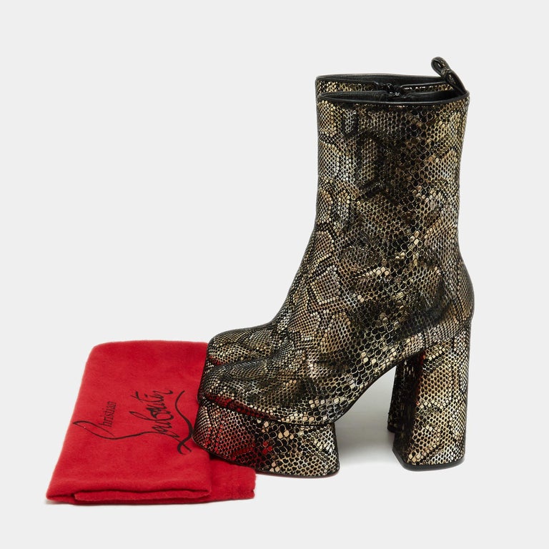 Christian Louboutin Black/Gold Snakeskin Print Suede Izamayeah Boots Size 37