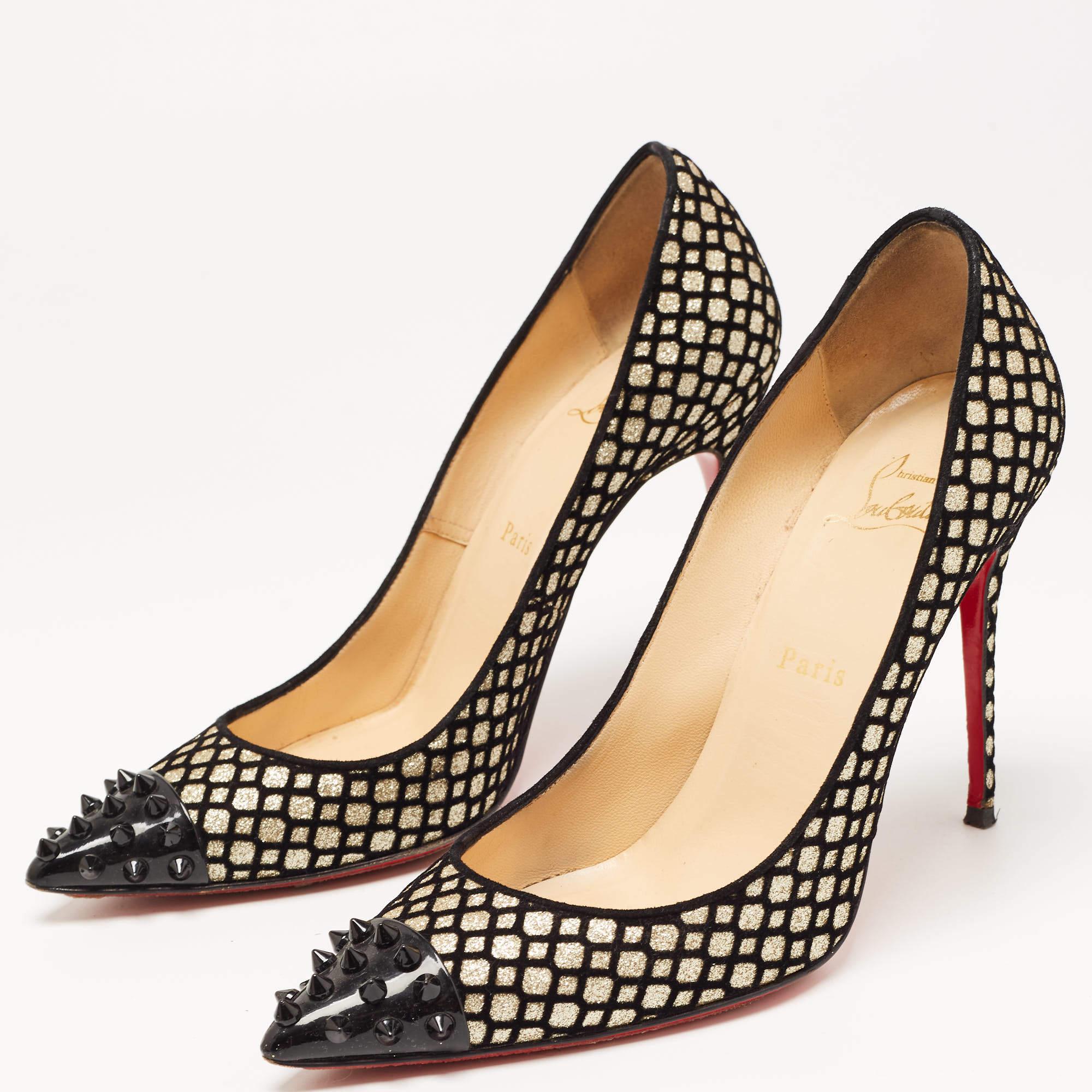 Christian Louboutin Black/Gold Suede and Glitter Geo Pumps Size 39 2