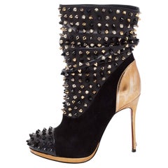 Christian Louboutin Black/Gold Suede, Patent and Leather Ankle Bootie Size 35.5