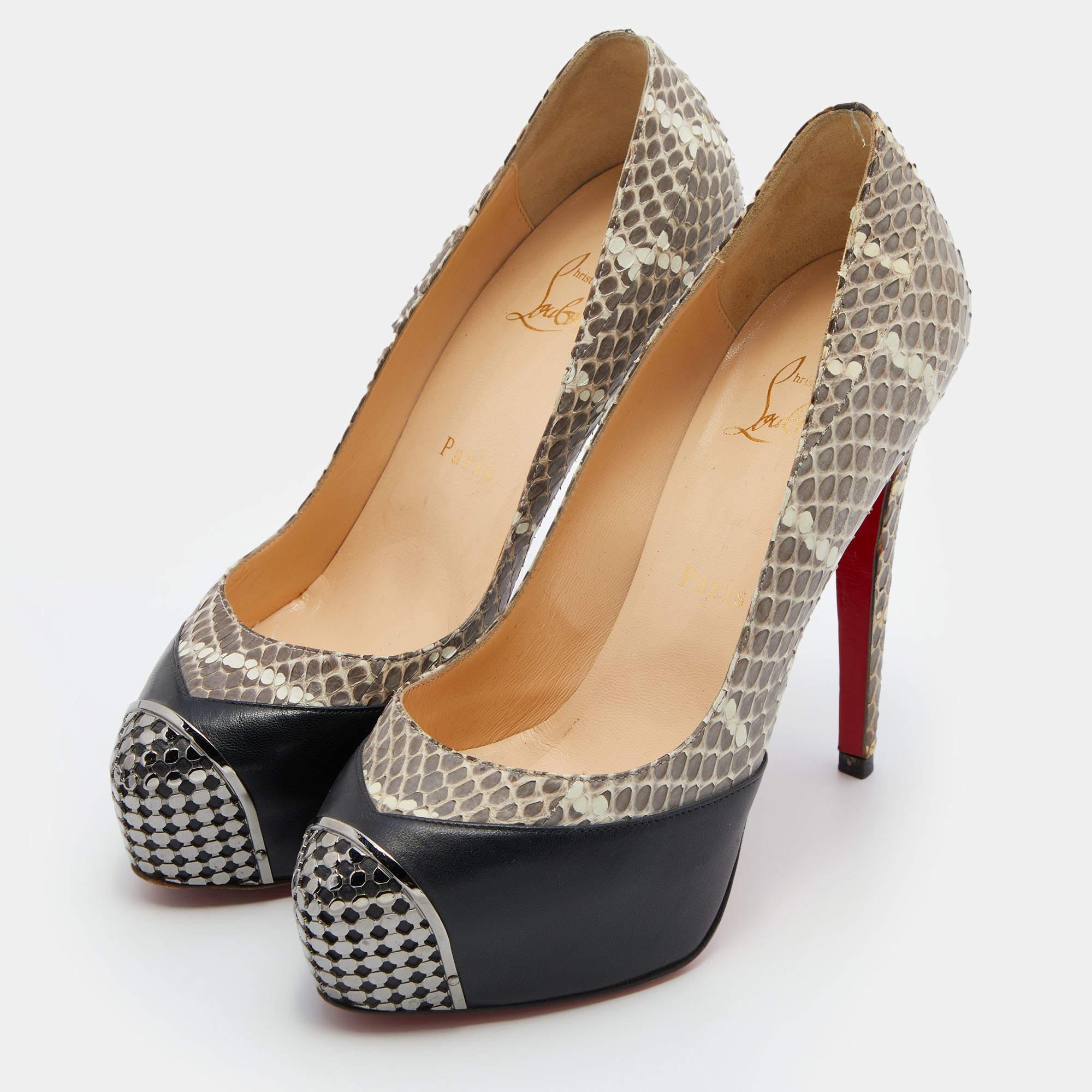 Christian Louboutin Black/Grey Snakeskin Leather Maggie Platform Pumps