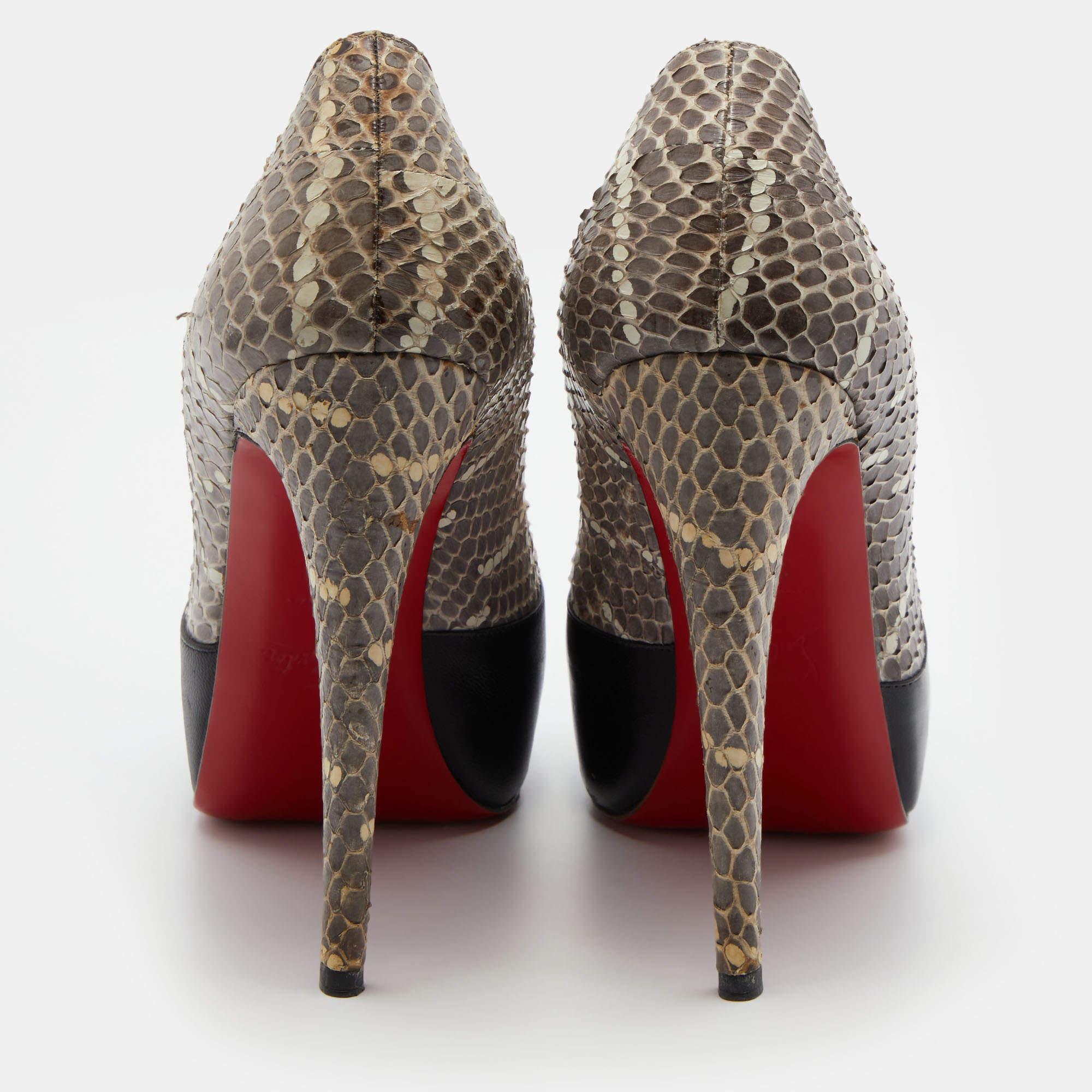 Christian Louboutin Black/Grey Snakeskin Leather Maggie Platform Pumps