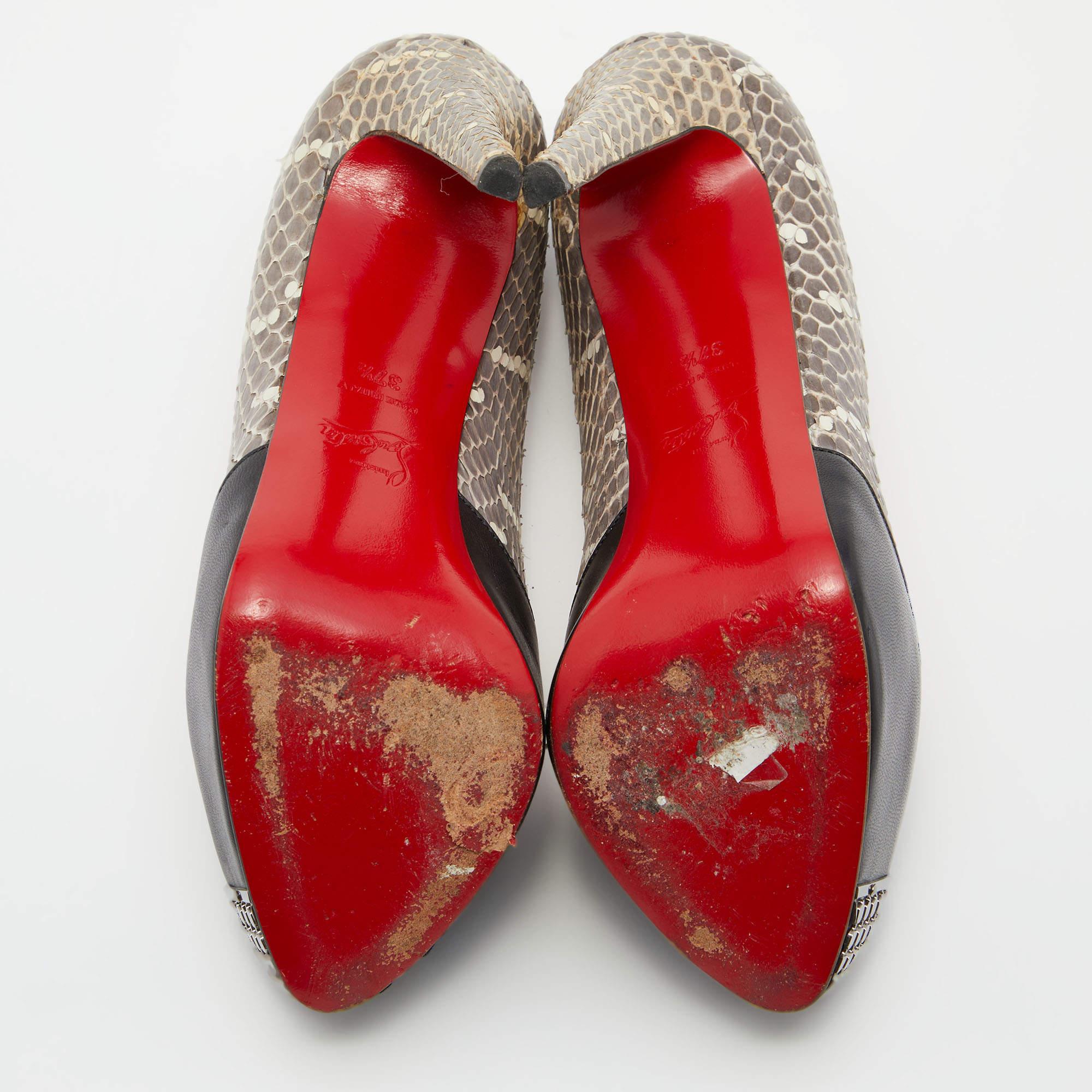 Christian Louboutin Black/Grey Snakeskin Leather Maggie Platform Pumps