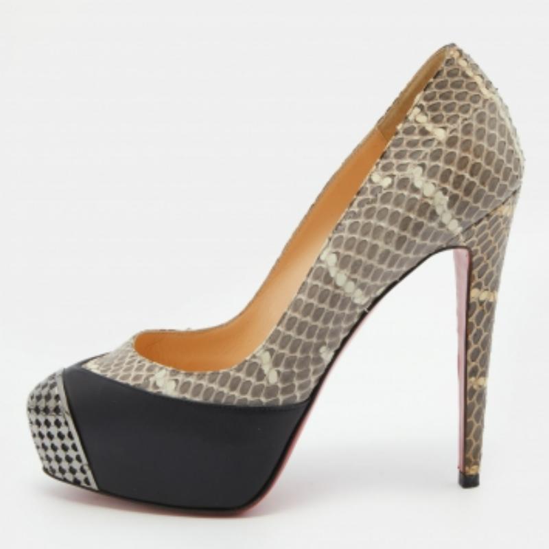 Christian Louboutin Schwarz/Grau Schlangenhaut Leder Maggie Plateau Pumps Größe 37.5