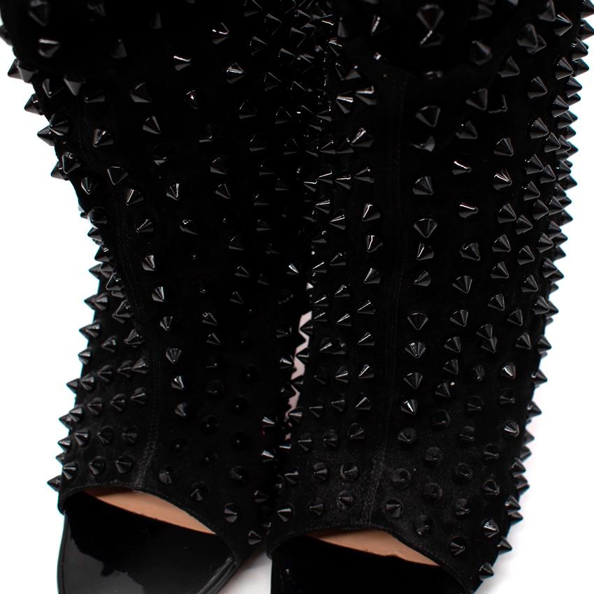 Christian Louboutin Black Guerilla 120 Studded Peep Toe Heeled Booties In Excellent Condition For Sale In London, GB