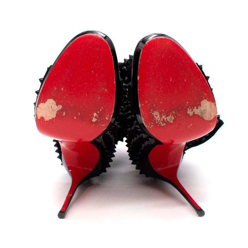 Christian Louboutin Black Guerilla 120 Studded Peep Toe Heeled Booties For Sale 2