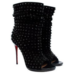 Christian Louboutin Black Guerilla 120 Studded Peep Toe Heeled Booties