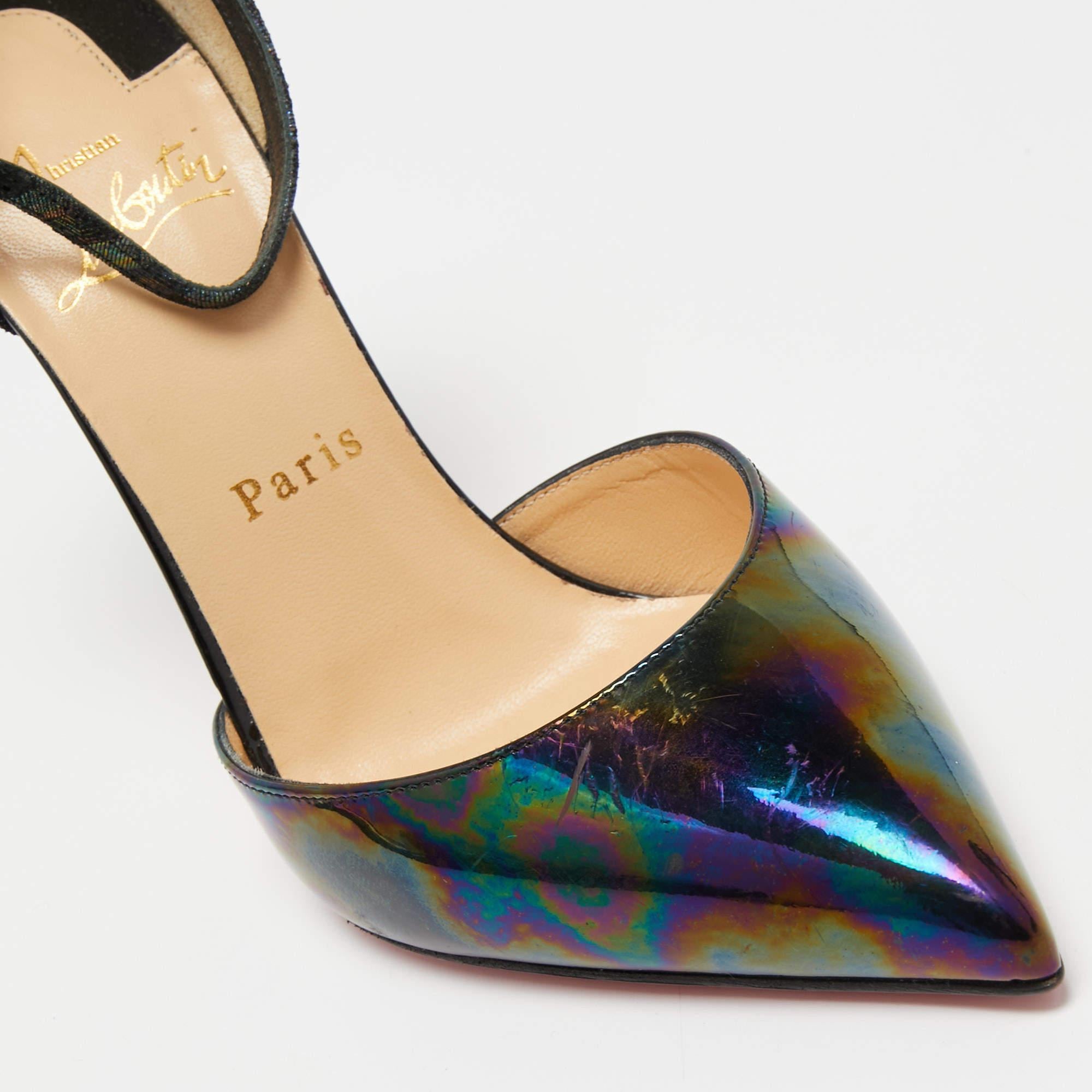 Christian Louboutin Black Iridescent Leather and Pumps Size 38.5 In New Condition In Dubai, Al Qouz 2