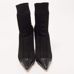 Christian Louboutin Black Knit Fabric and Leather Dovi Dova Sock Booties Size 38