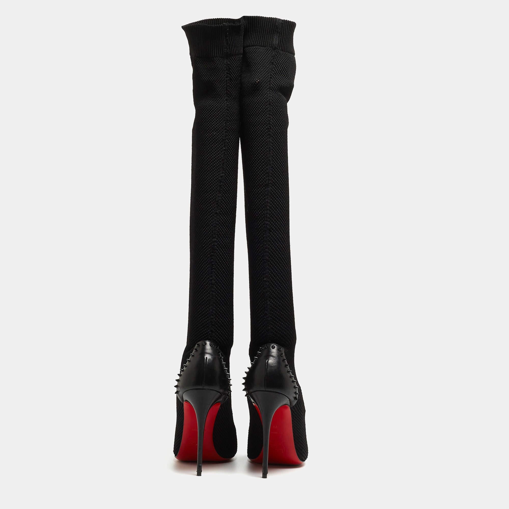 Christian Louboutin Stivali al ginocchio in pelle e tessuto nero Souricette 35,5 1