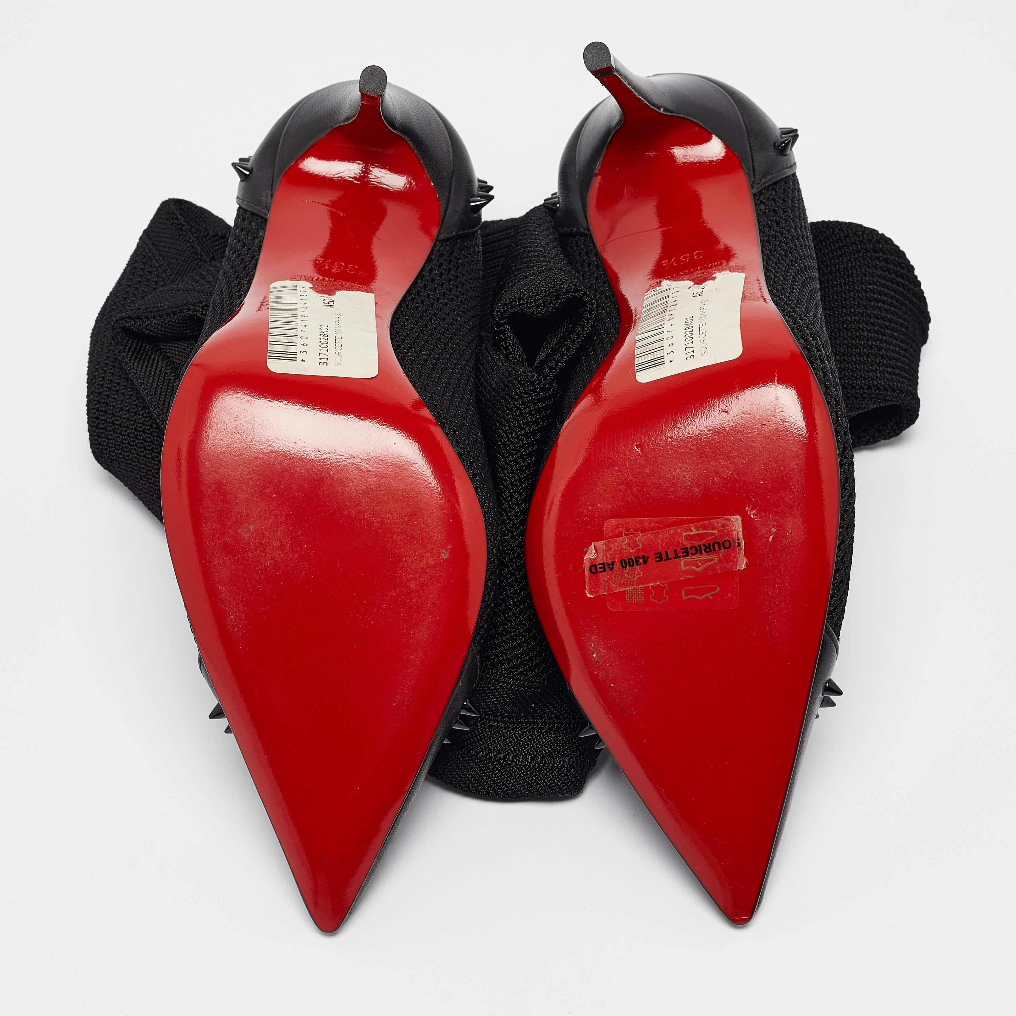 Christian Louboutin Stivali al ginocchio in pelle e tessuto nero Souricette 35,5 2