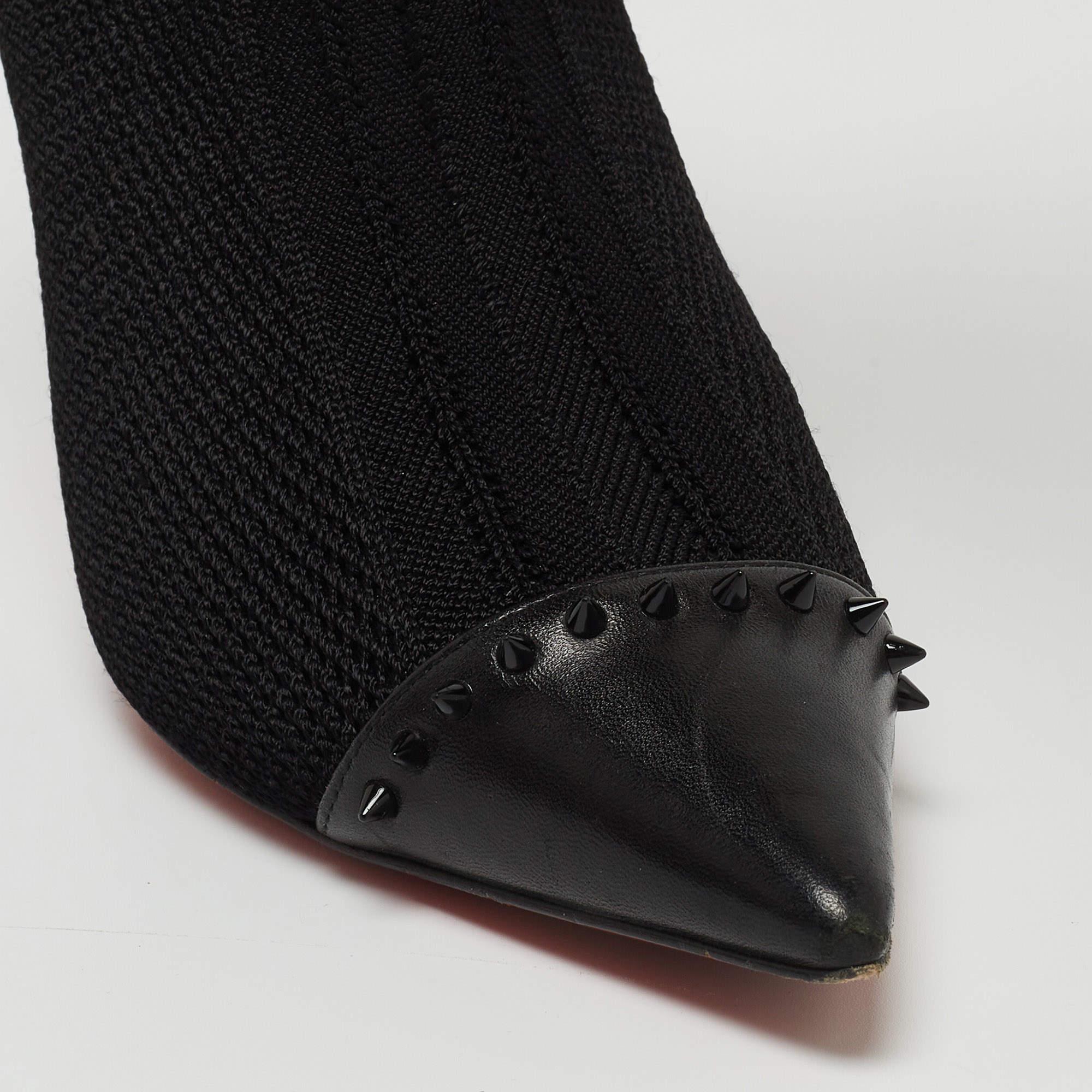 Christian Louboutin Stivali al ginocchio in pelle e tessuto nero Souricette 35,5 3