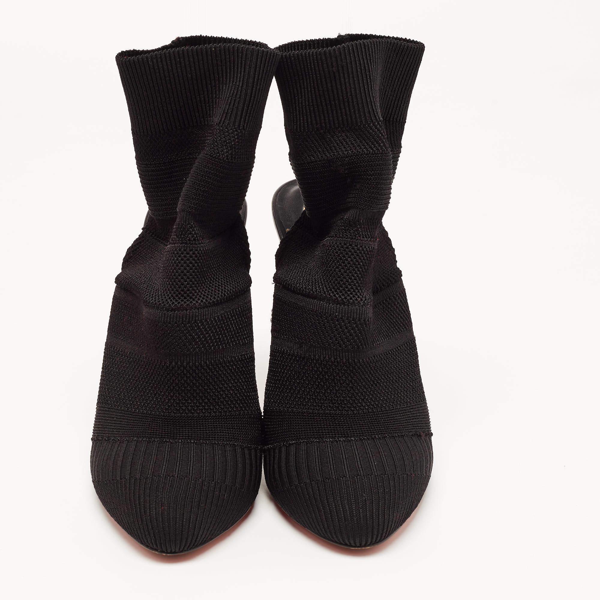 Christian Louboutin Black Knit Fabric Cheminetta Ankle Boots Size 39 For Sale 3