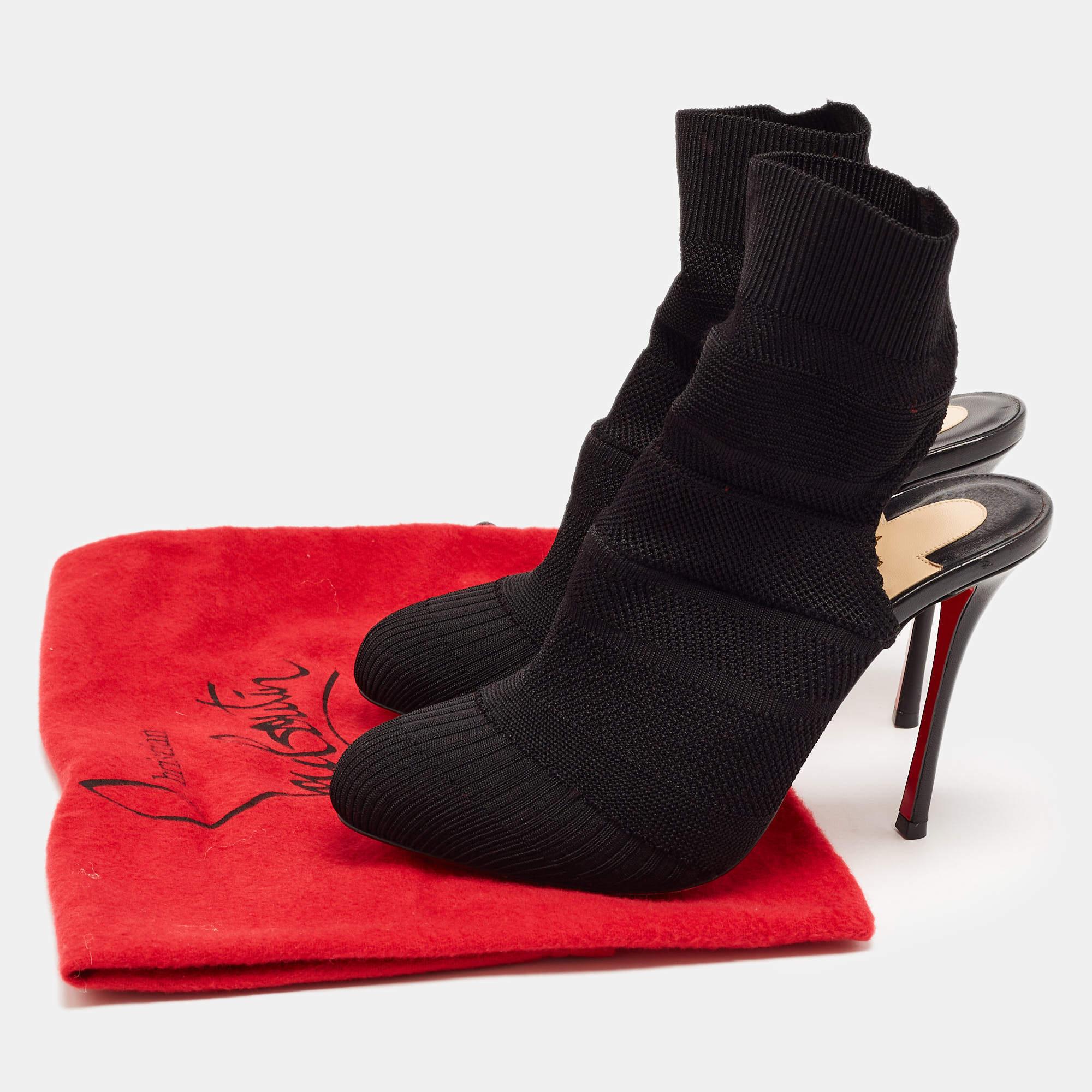 Christian Louboutin Black Knit Fabric Cheminetta Ankle Boots Size 39 For Sale 4