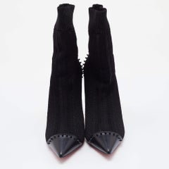 Christian Louboutin Black Knit Fabric Studded Dovi Dova Sock Boots Size 41