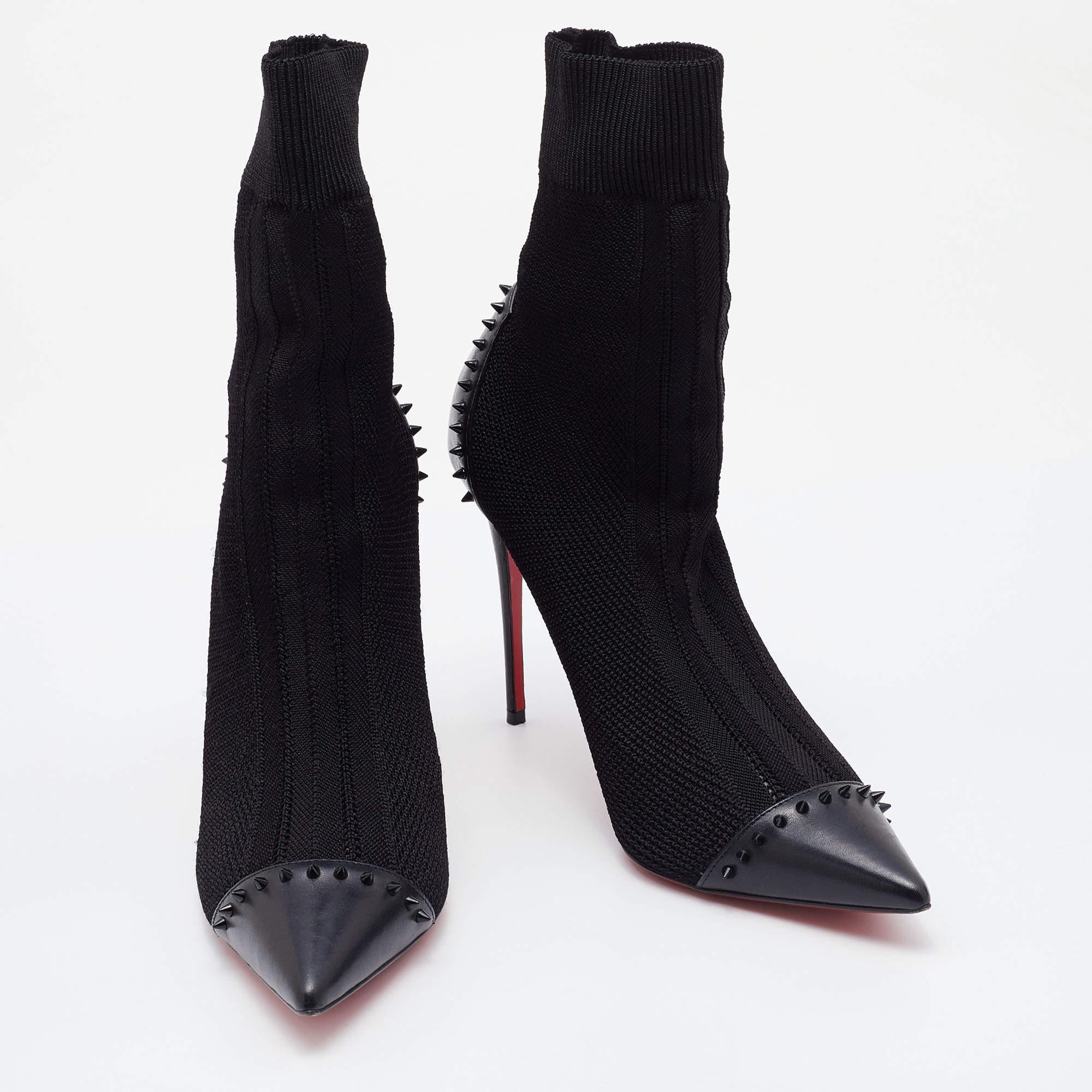 Christian Louboutin Black Knit Fabric Studded Dovi Dova Sock Boots Size 41 1