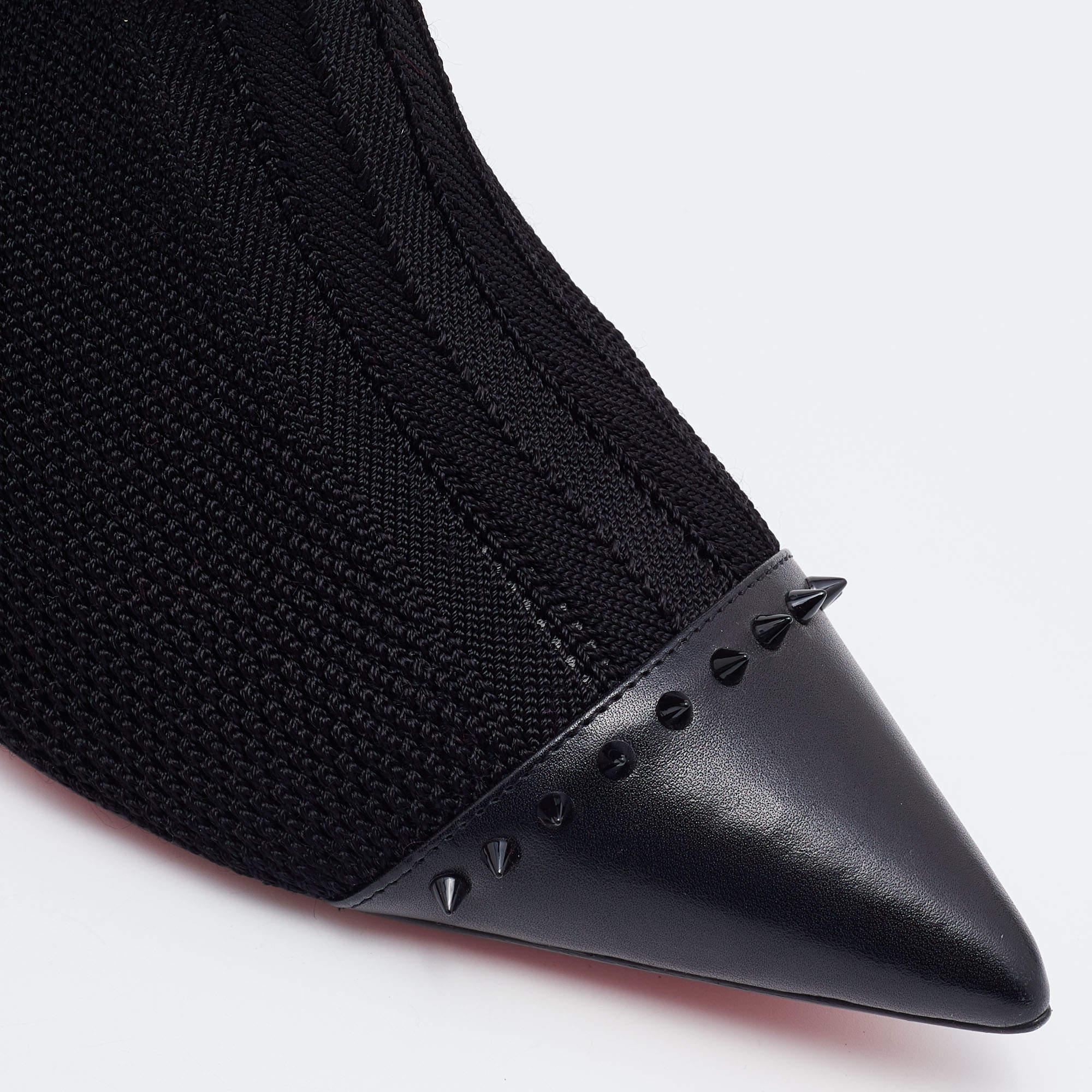 Christian Louboutin Black Knit Fabric Studded Dovi Dova Sock Boots Size 41 2