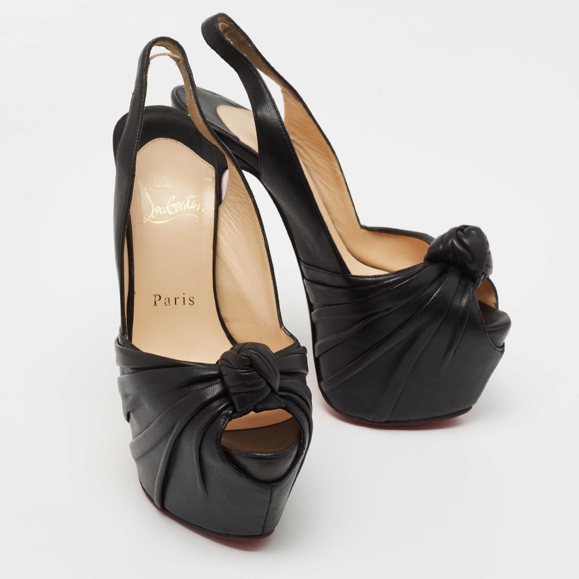 Christian Louboutin Black Knotted Leather Miss Benin Slingback Pumps Size 36 In Good Condition In Dubai, Al Qouz 2