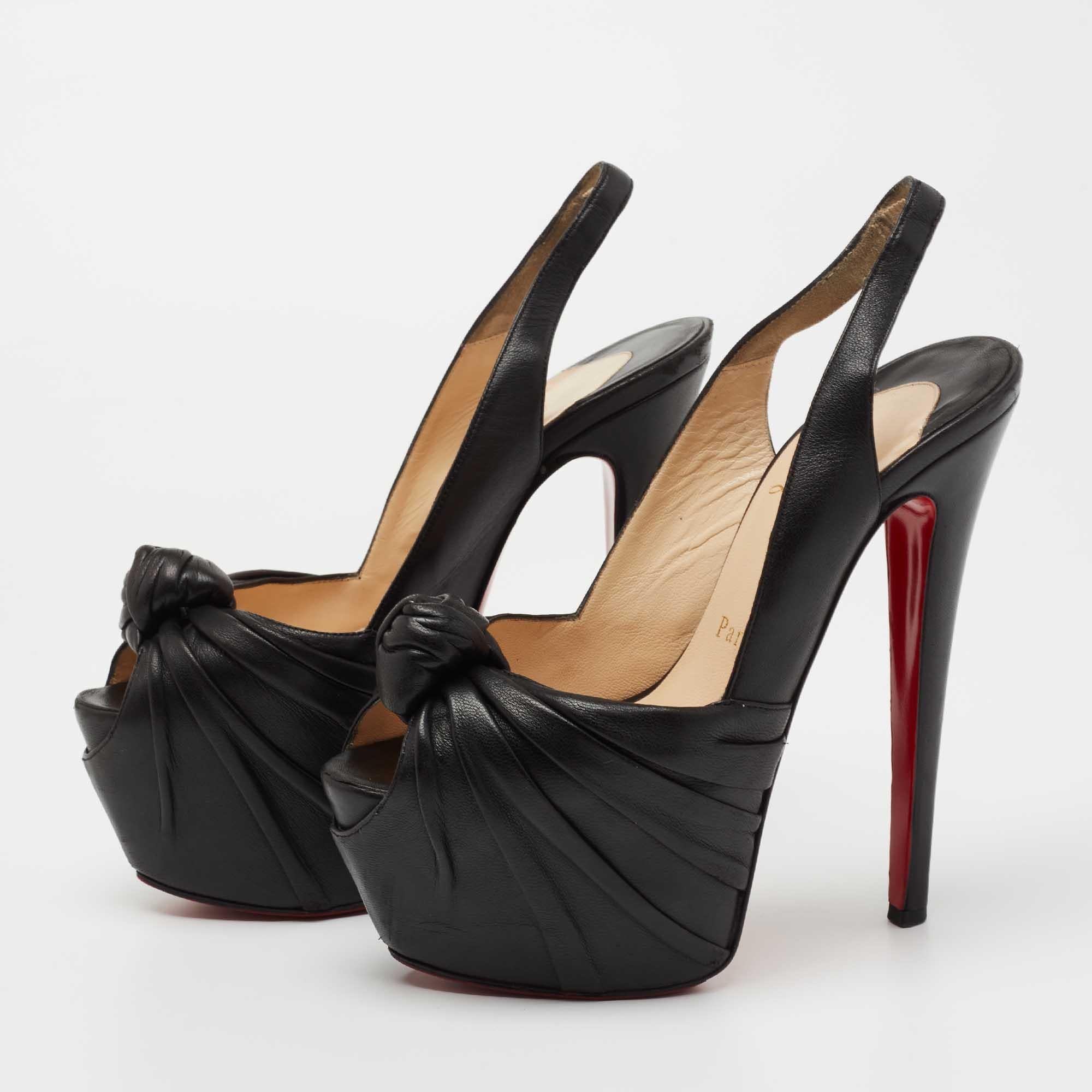 Christian Louboutin Black Knotted Leather Miss Benin Slingback Pumps Size 36 4