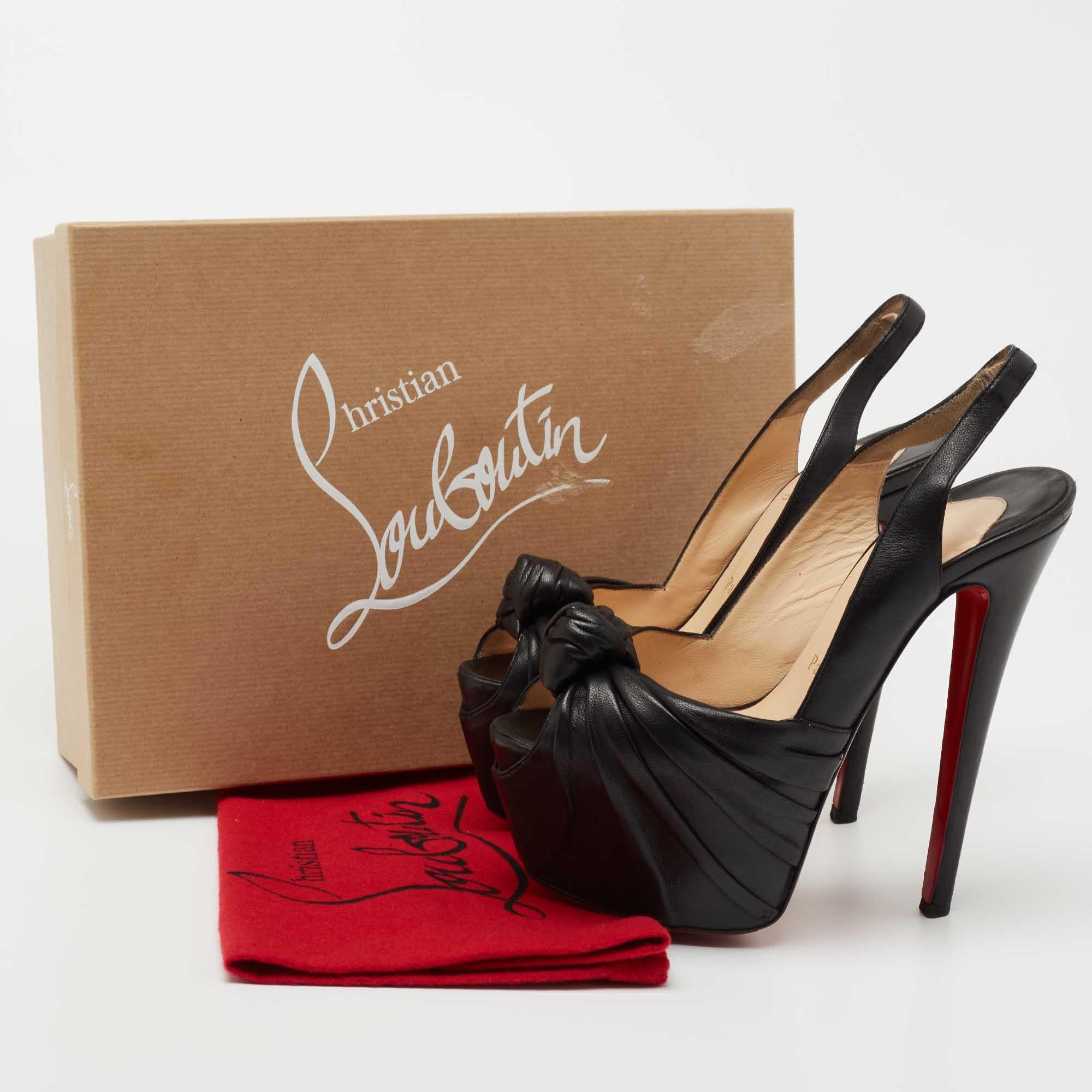 Christian Louboutin Black Knotted Leather Miss Benin Slingback Pumps Size 36 5