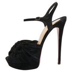 Christian Louboutin Black Knotted Suede Loescadiva Ankle Strap Sandals Size 39.5