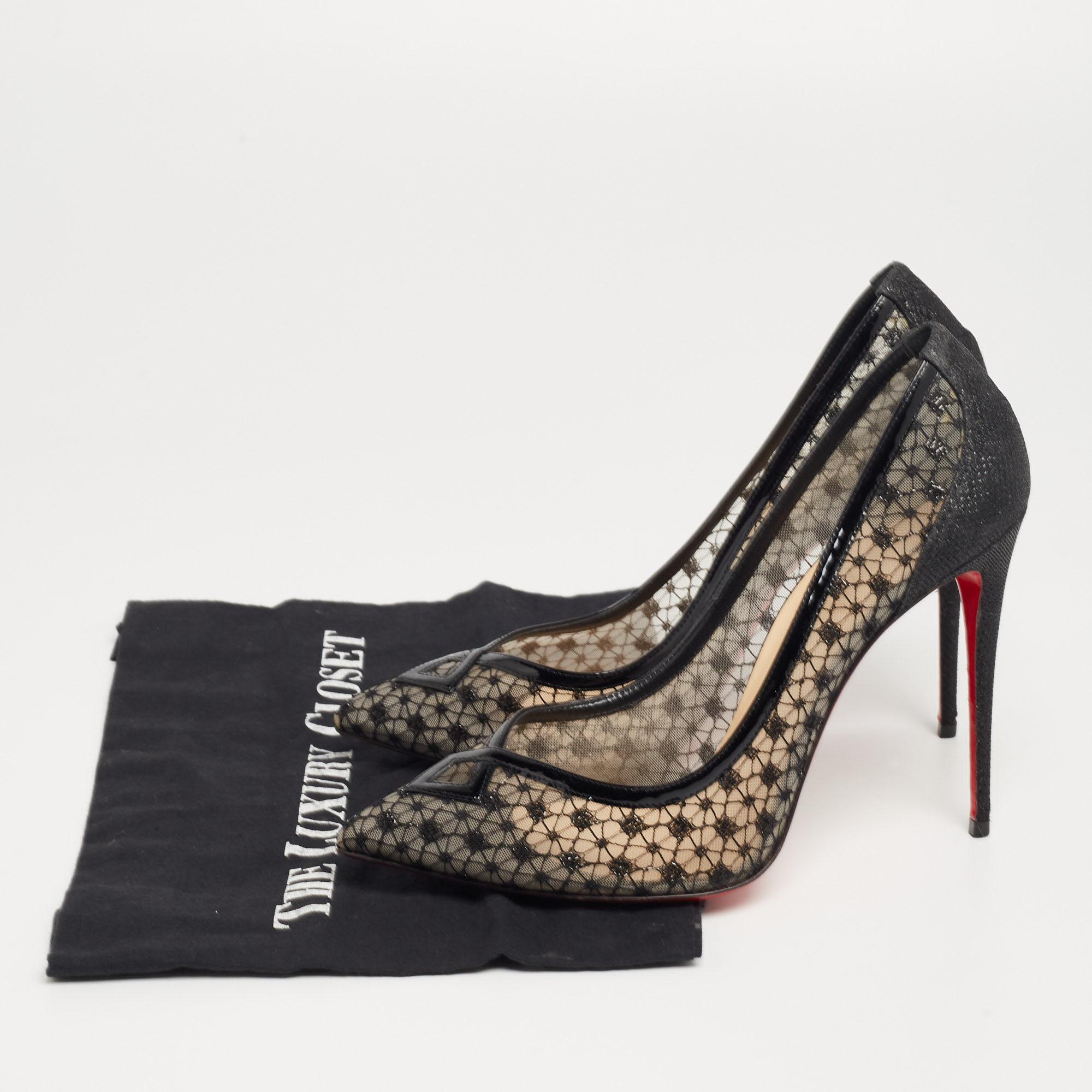 Christian Louboutin Black Lace and Mesh Neoalto Pointed-Toe Pumps Size 41 1
