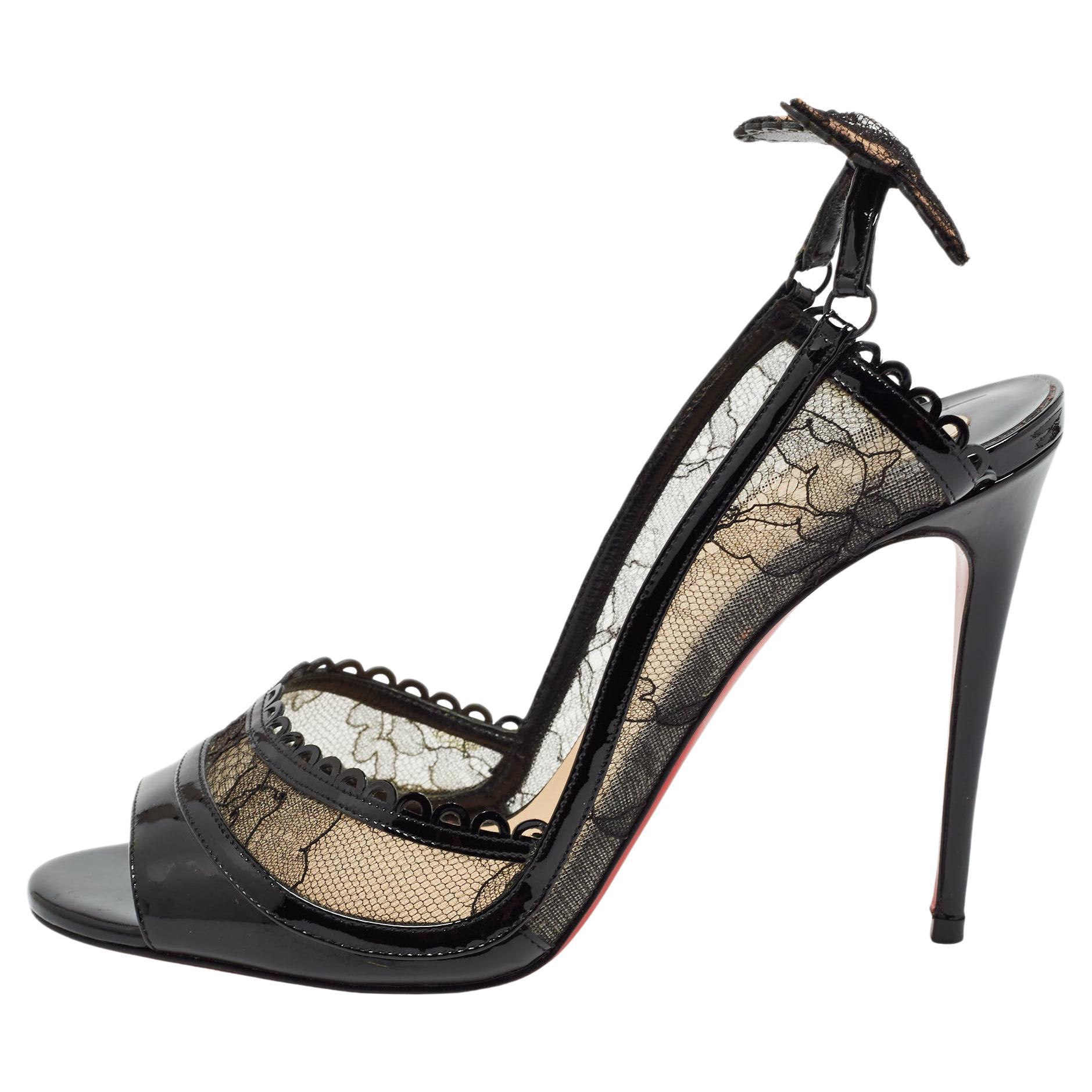 Christian Louboutin Black Lace and Patent Leather Hot Spring Butterfly Pumps Siz