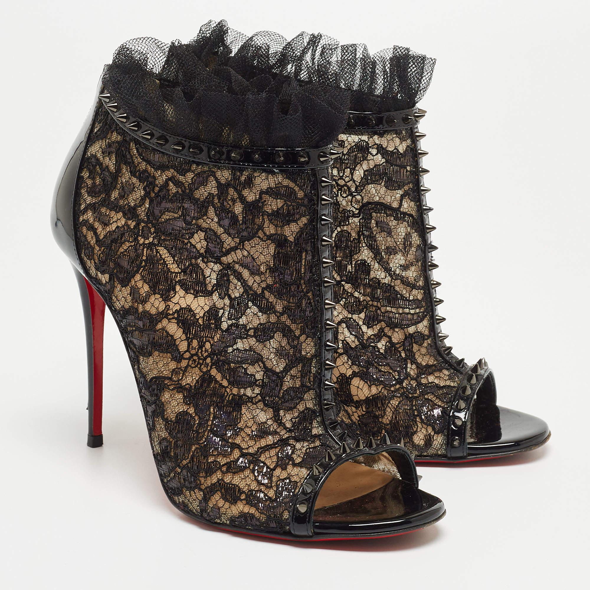 Christian Louboutin Black Lace and Patent Leather Juliettra Booties 1