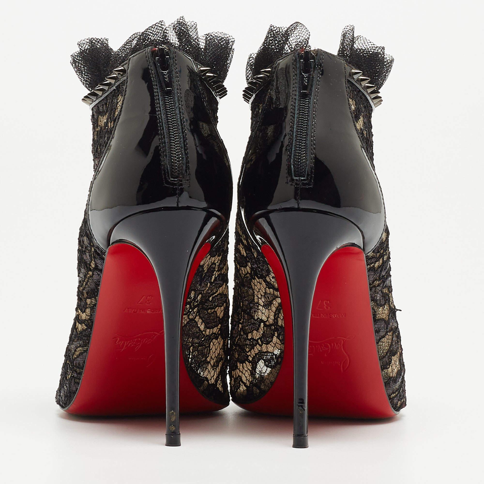 Christian Louboutin Black Lace and Patent Leather Juliettra Booties 2