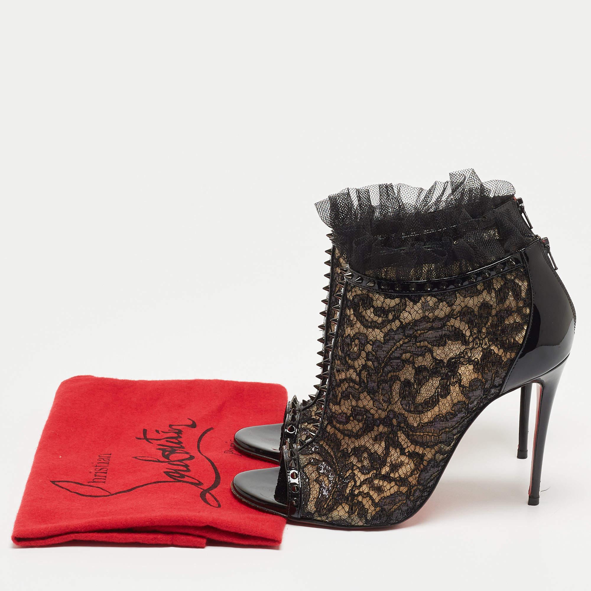 Christian Louboutin Black Lace and Patent Leather Juliettra Booties 5