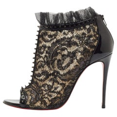 Christian Louboutin Black Lace and Patent Leather Juliettra Booties