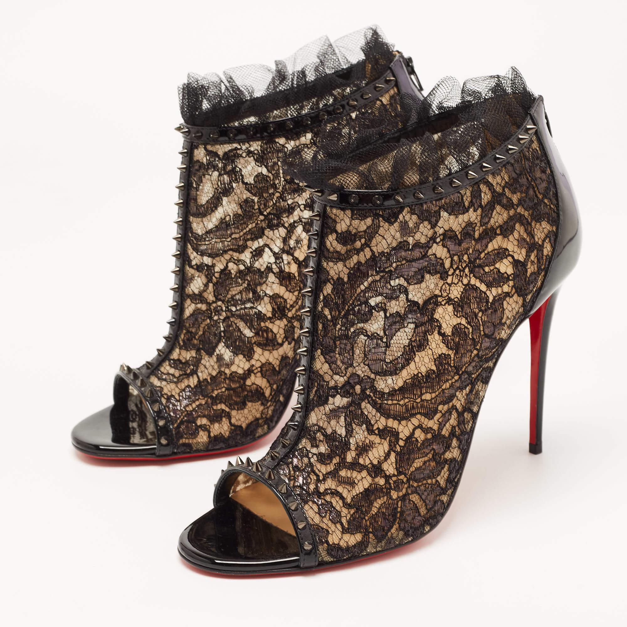 Christian Louboutin Black Lace and Patent Leather Juliettra Booties Size 41 For Sale 4