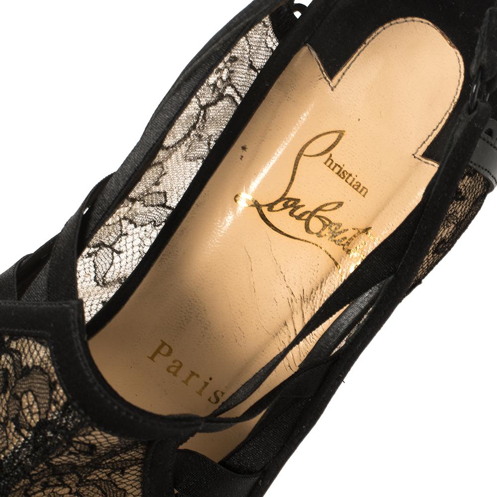 Christian Louboutin Black Lace And Satin Guiptik Peep Toe Sandals Size 39 3