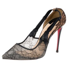 Christian Louboutin Black Lace And Satin Hot Jeanbi 100 Pointed Pumps Size 37.5