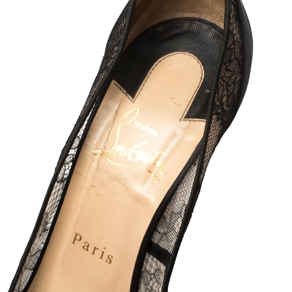 Christian Louboutin Black Lace And Satin Pigalace Pointed Toe Pumps Size 38.5 3