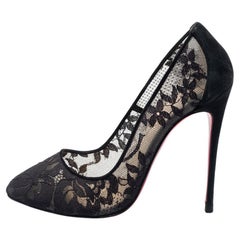 Christian Louboutin Black Lace and Suede Dorissima Pumps Size 37.5