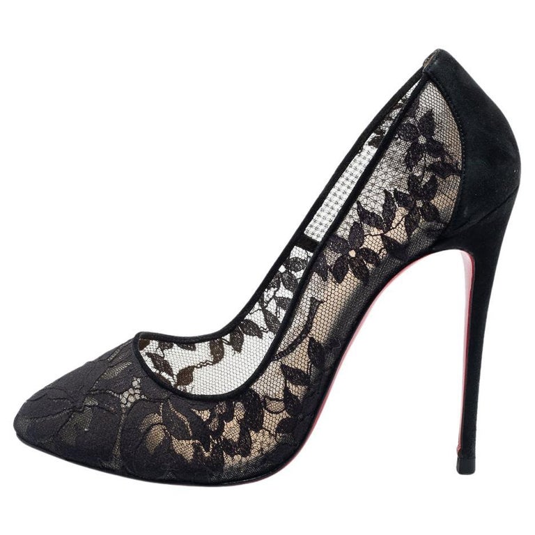 Christian Louboutin Black Lace and Suede Dorissima Pumps Size 37.5 For ...