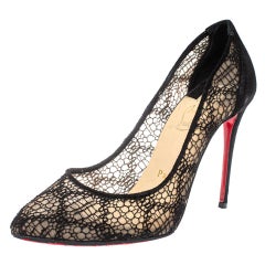 Christian Louboutin Black Lace and Suede Follies Pumps Size 37