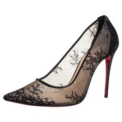 Christian Louboutin Black Lace And Suede Leather Pointed Toe Pumps Size 37.5