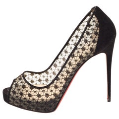 Christian Louboutin Black Lace and Suede New Very Prive Pumps Size 37.5