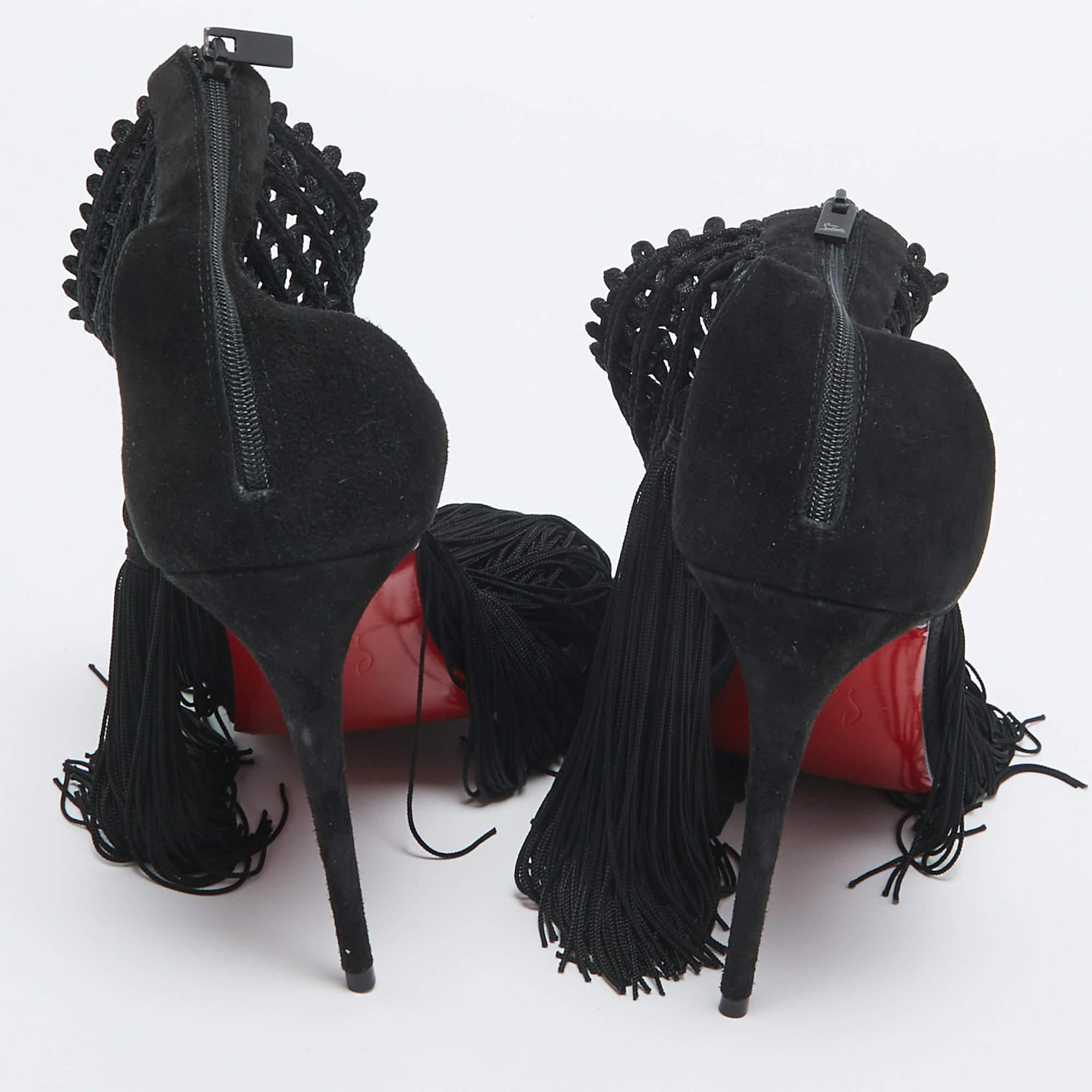 Christian Louboutin Sandales Palma Macrame noires en dentelle et daim, taille 40 Pour femmes en vente