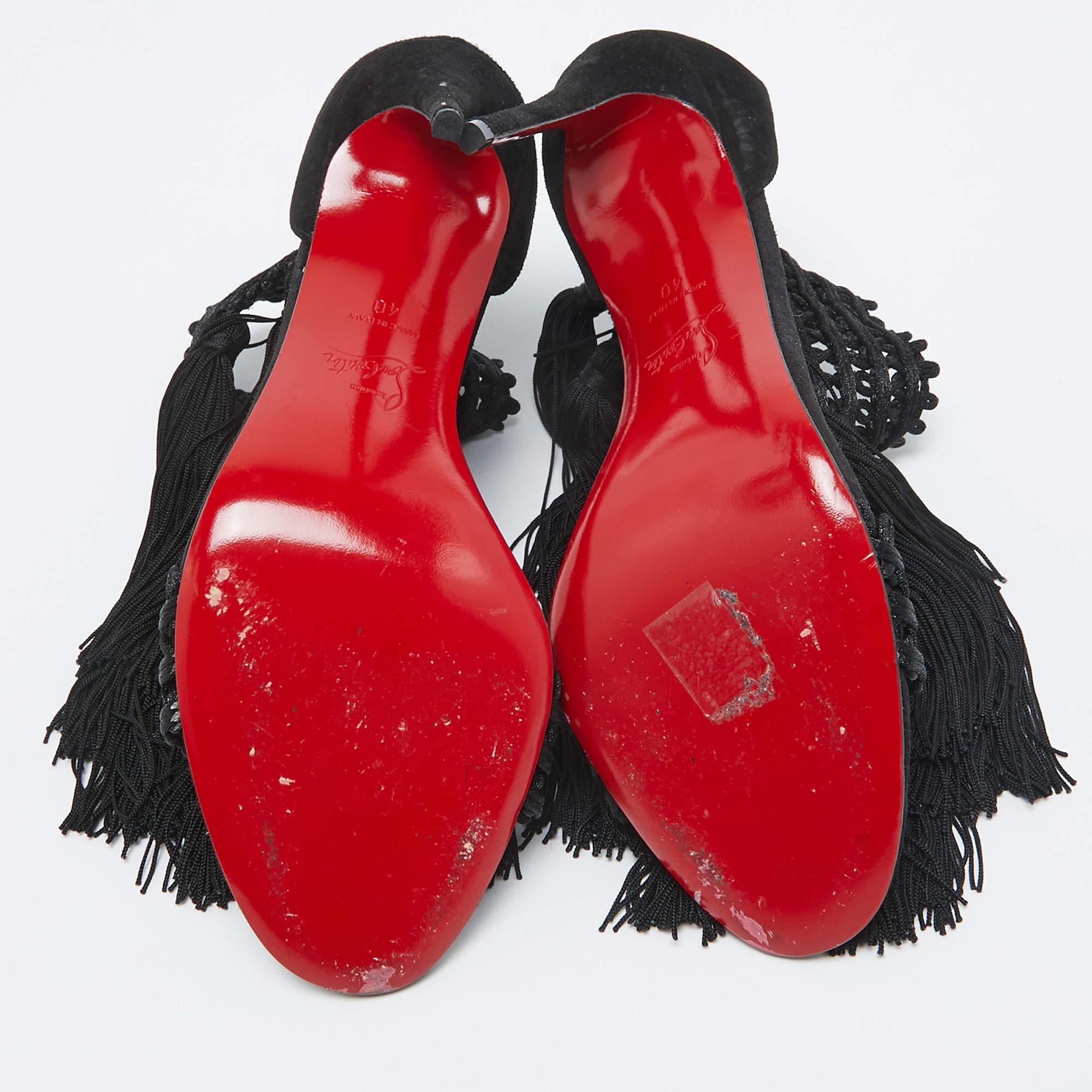 Christian Louboutin Sandales Palma Macrame noires en dentelle et daim, taille 40 en vente 1