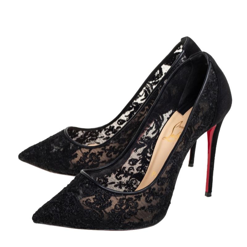 Christian Louboutin Black Lace And Suede So Kate Pumps Size 38.5 at ...