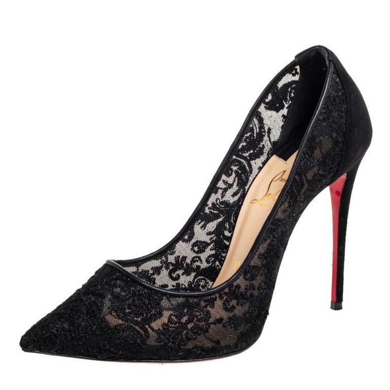 Christian Louboutin Black Lace And Suede So Kate Pumps Size 38.5 at 1stDibs  | black lace louboutin heels