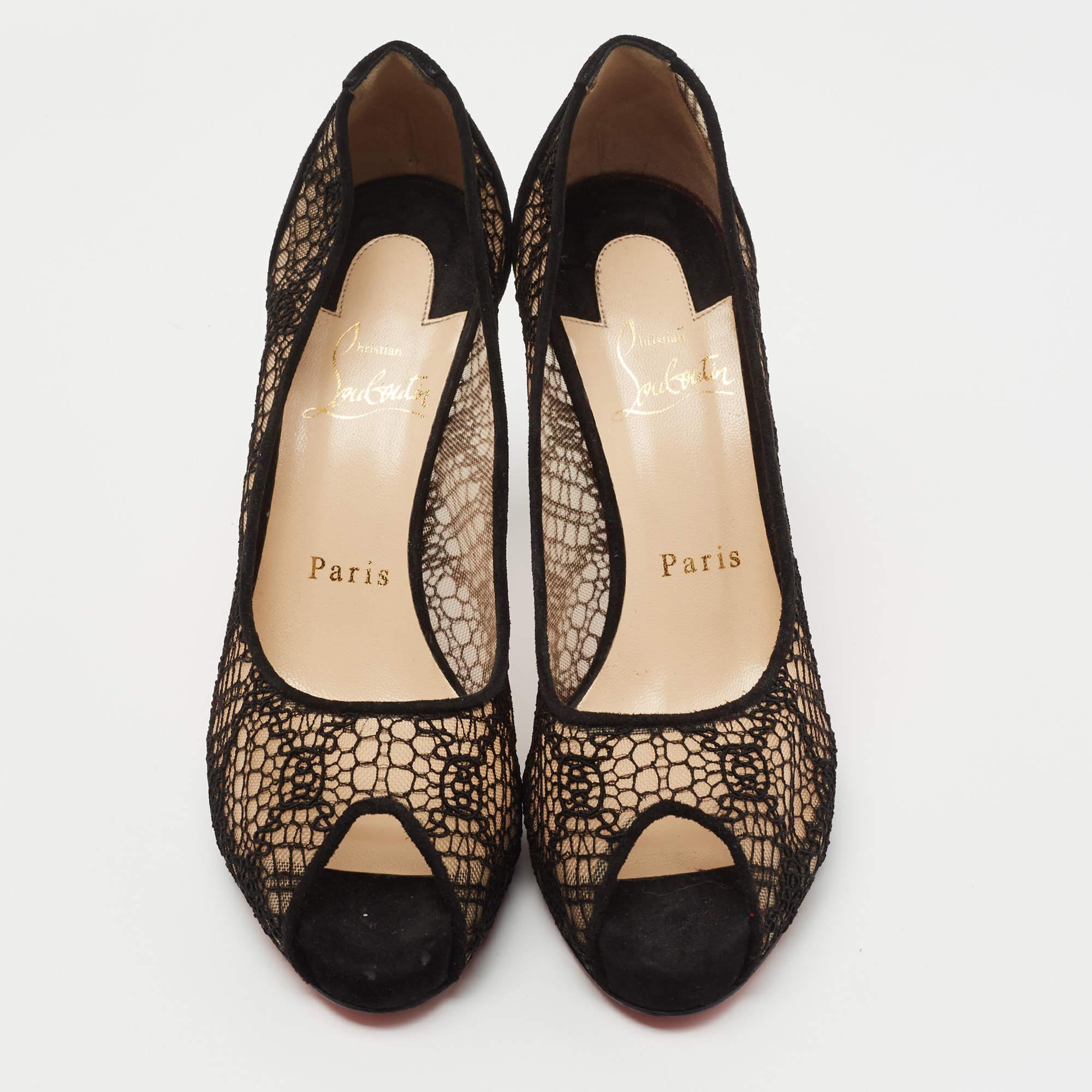 These timeless CL pumps are meant to last you season after season. Crafted using lace & suede, they have a sleek silhouette and a comfortable fit.

Includes
Original Dustbag

Heel Size: 9.5 cm