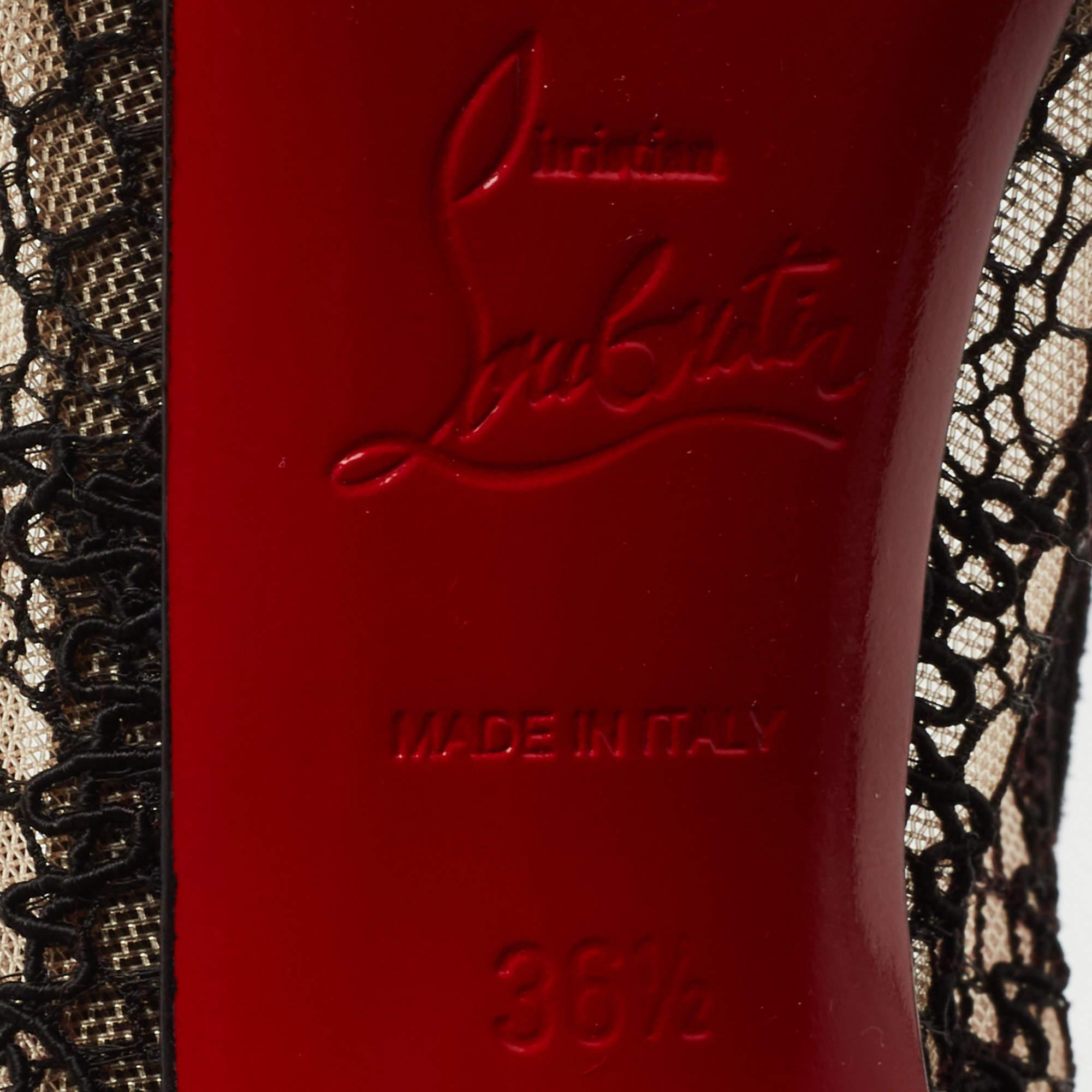 Women's Christian Louboutin Black Lace and Suede Very Lace Peep Toe Pumps Size 36.5 For Sale