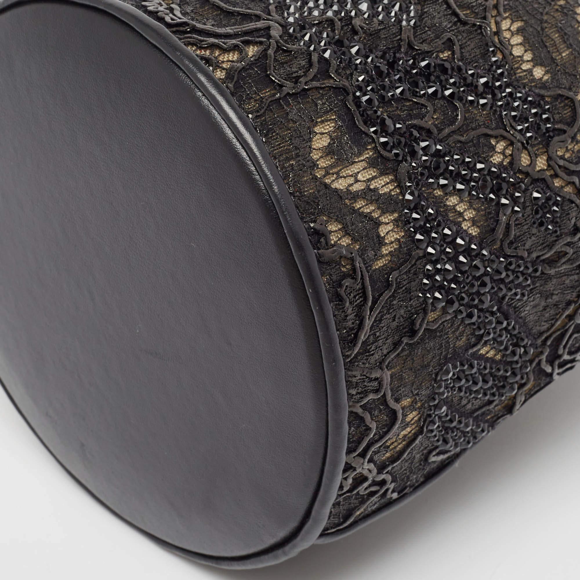 Christian Louboutin Black Lace  Feather and Leather Marie Jane Bucket Bag 5