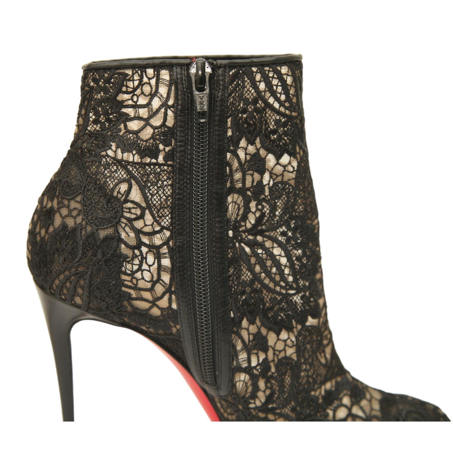 CHRISTIAN LOUBOUTIN Black Lace MISS TENNIS 100 Booties Ankle Boot Leather 38.5 6